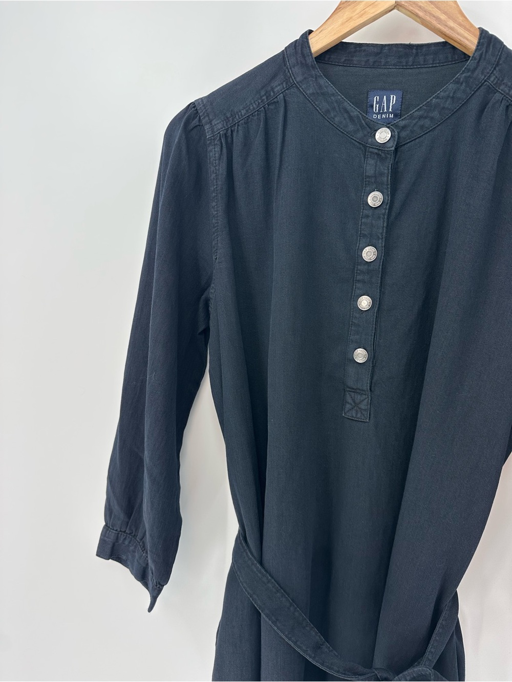 GAP DENIM Darkest Midnight Denim Belted Shirtdress Size PL - Picture 5 of 10